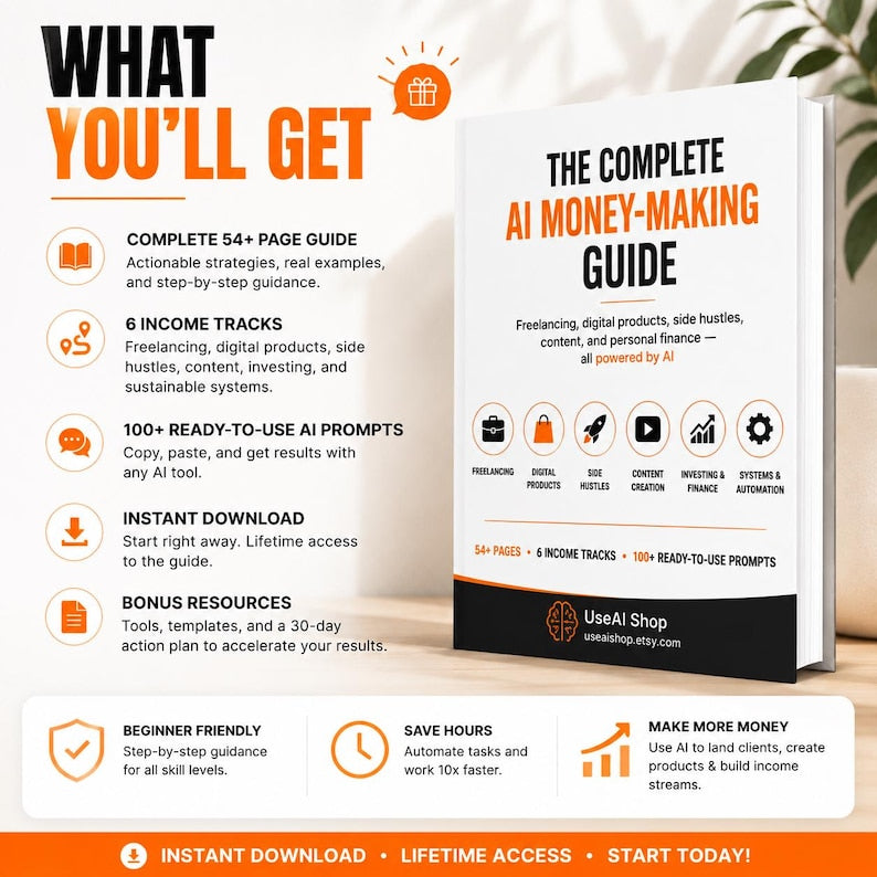 The Complete AI Money Making Guide 55 Page Ebook Freelancing Digital Products Side Hustles