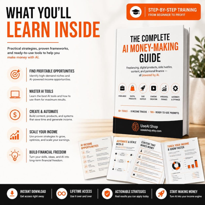 The Complete AI Money Making Guide 55 Page Ebook Freelancing Digital Products Side Hustles