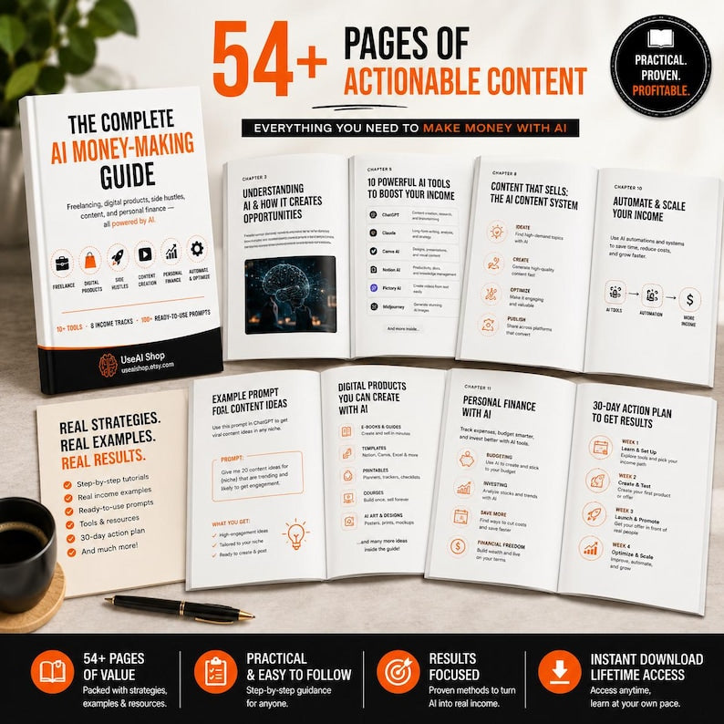 The Complete AI Money Making Guide 55 Page Ebook Freelancing Digital Products Side Hustles