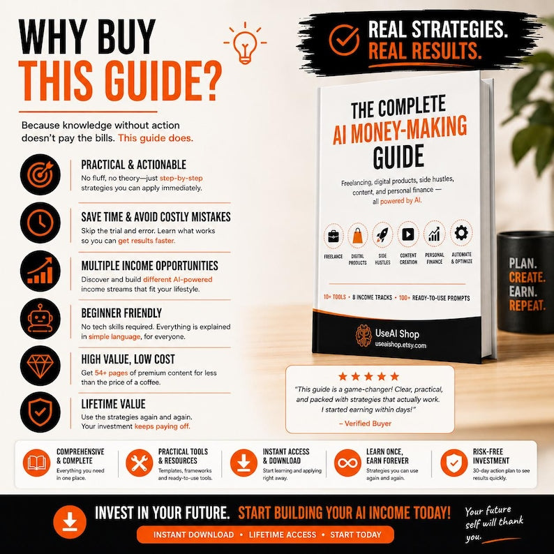 The Complete AI Money Making Guide 55 Page Ebook Freelancing Digital Products Side Hustles