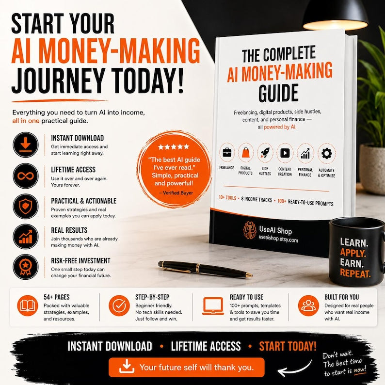 The Complete AI Money Making Guide 55 Page Ebook Freelancing Digital Products Side Hustles